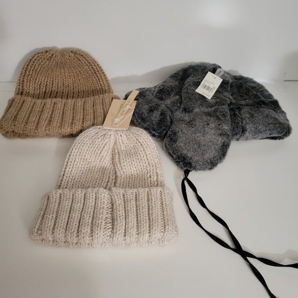 Winter Warm Hats (1 faux fur and 2 knit  beanies) - Picture 1 of 2